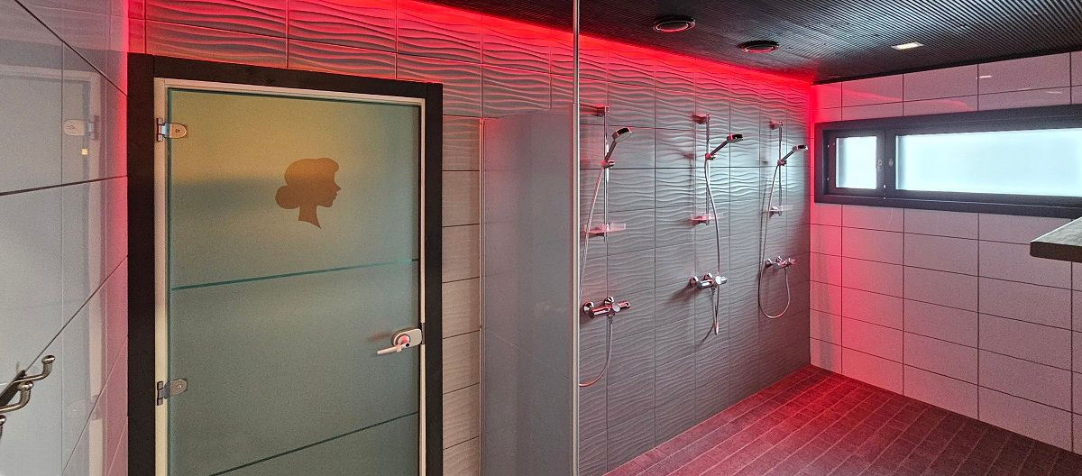 In the women's washrooms, in addition to the ribbon, there are 12 cm square recessed panel lights in the ceiling to provide general lighting. image The Punchers