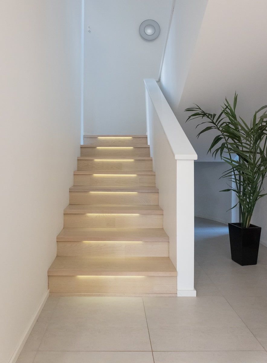 Lighting in the stair treads will enhance the beauty of the staircase and make it easier to walk. ©LedStore