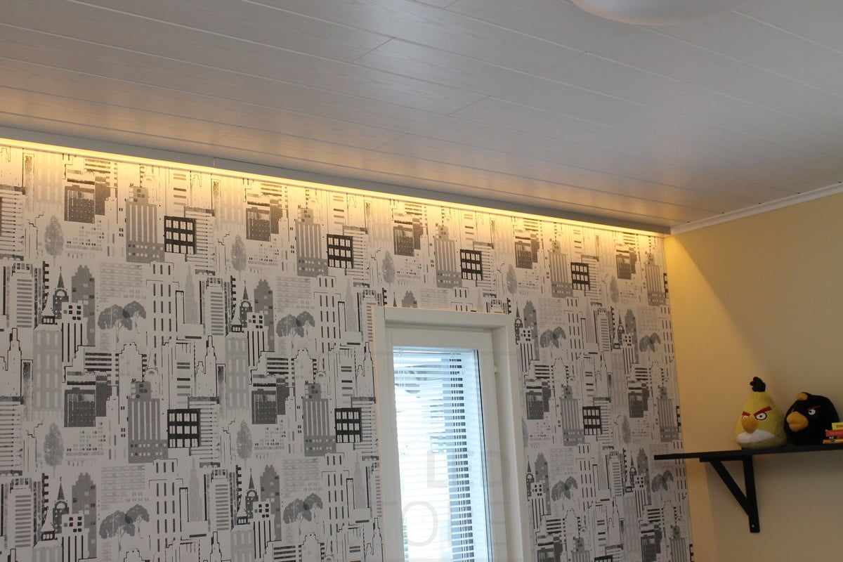 Housing Fair 2014: led ribbon in the bedroom, behind the white moulding. Ledstore.fi