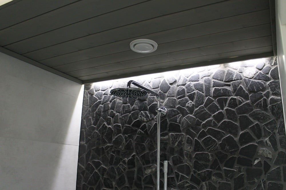 Housing Fair 2014: led strip in the washroom, behind the moulding to illuminate the indirect light. Ledstore.fi