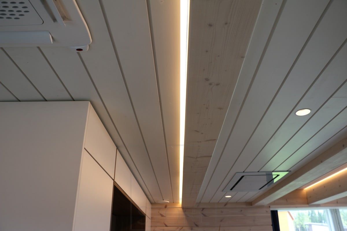 Housing Fair 2015: led ribbon on the side of the beam in 45 degree angle profile. Ledstore.fi