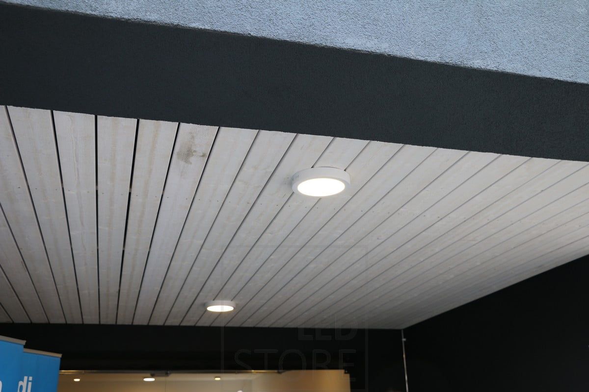 Housing Fair 2015: surface-mounted panel lights in a canopy. Ledstore.fi