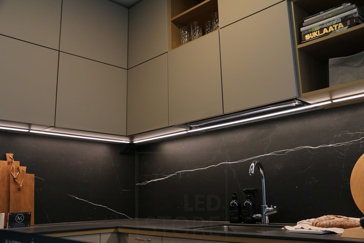 Housing Fair 2018: Led strip L in the kitchen as a task light. Ledstore.fi