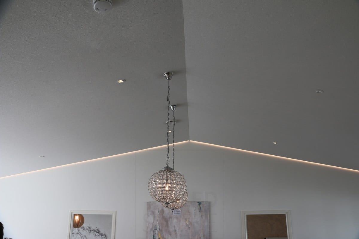 Housing Fair 2018: led profile in a sloping rising roof ridge. At the wall-roof interface. Ledstore.fi