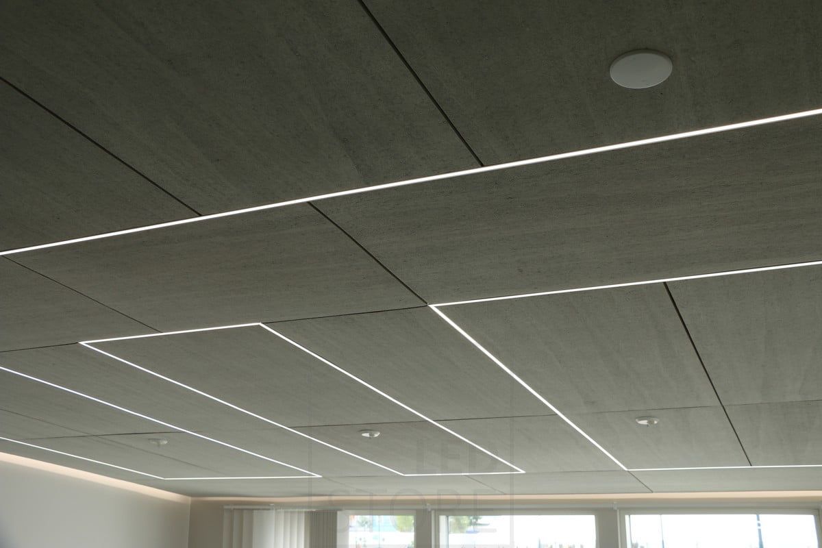 Housing Fair 2018: led strip embedded in the Konto acoustic panel as a frame and a line. Ledstore.fi