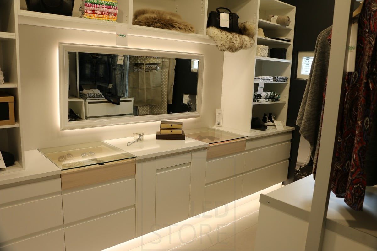 Housing Fair 2018: led strip on the base and plinth of a wardrobe fitting. Ledstore.fi