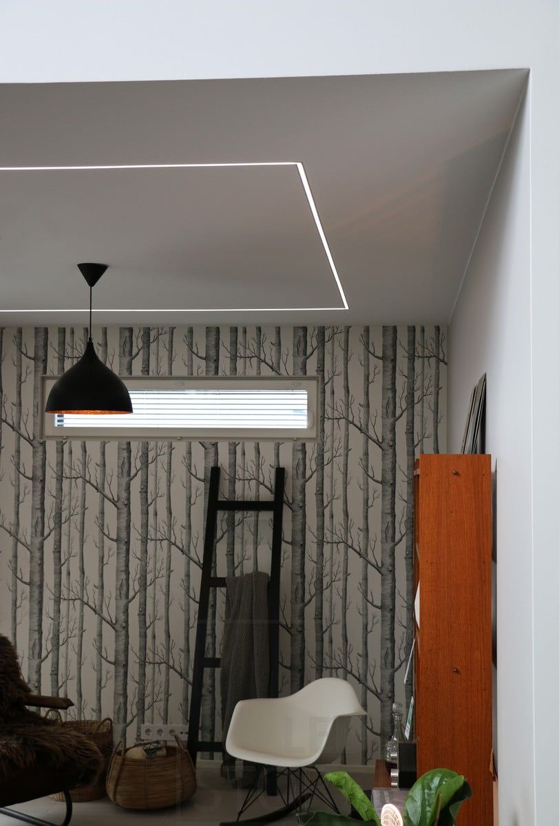 Housing fair 2018: narrow led profile on bedroom ceiling as a frame Ledstore.fi