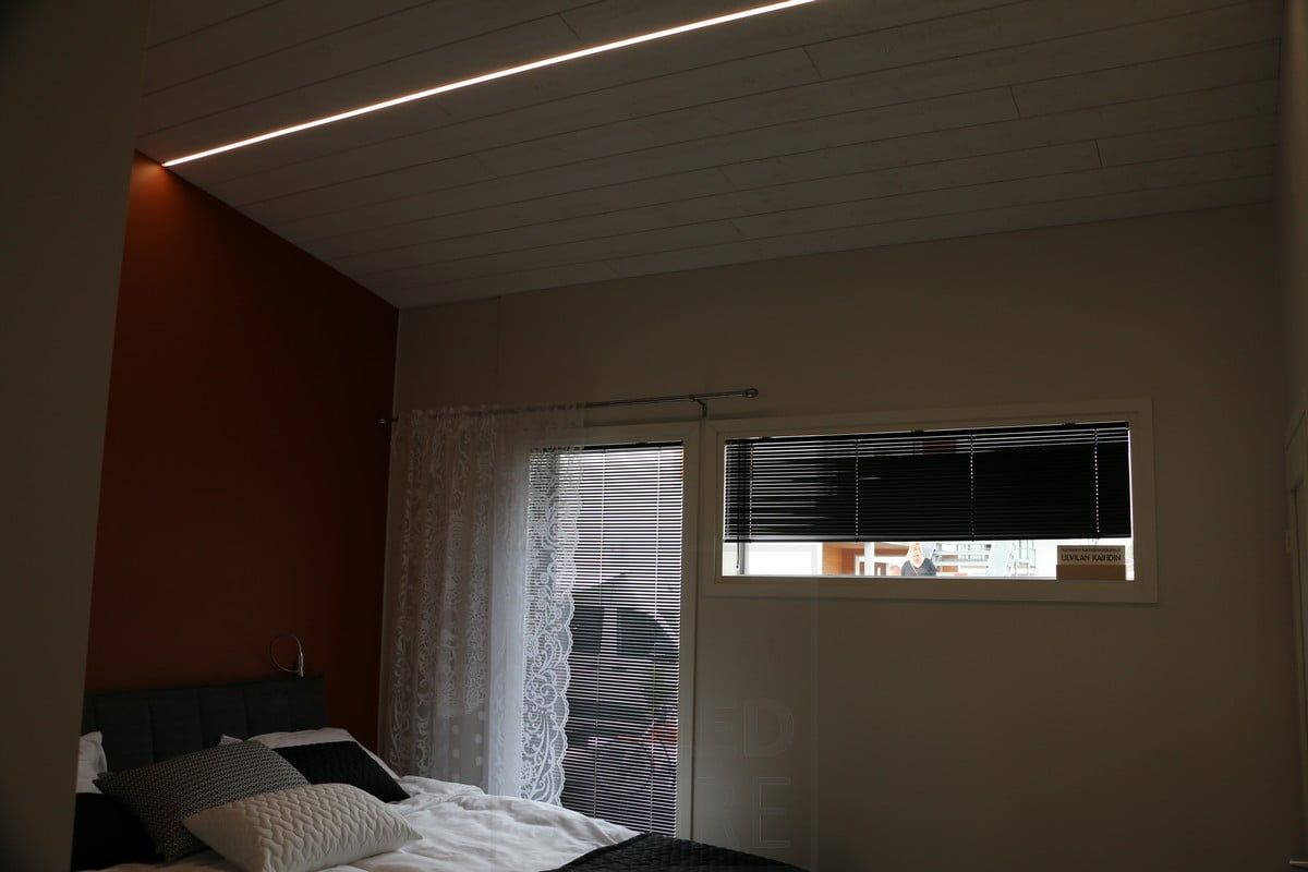 Housing Fair 2018: a narrow low led profile on a bedroom ceiling. Ledstore.fi