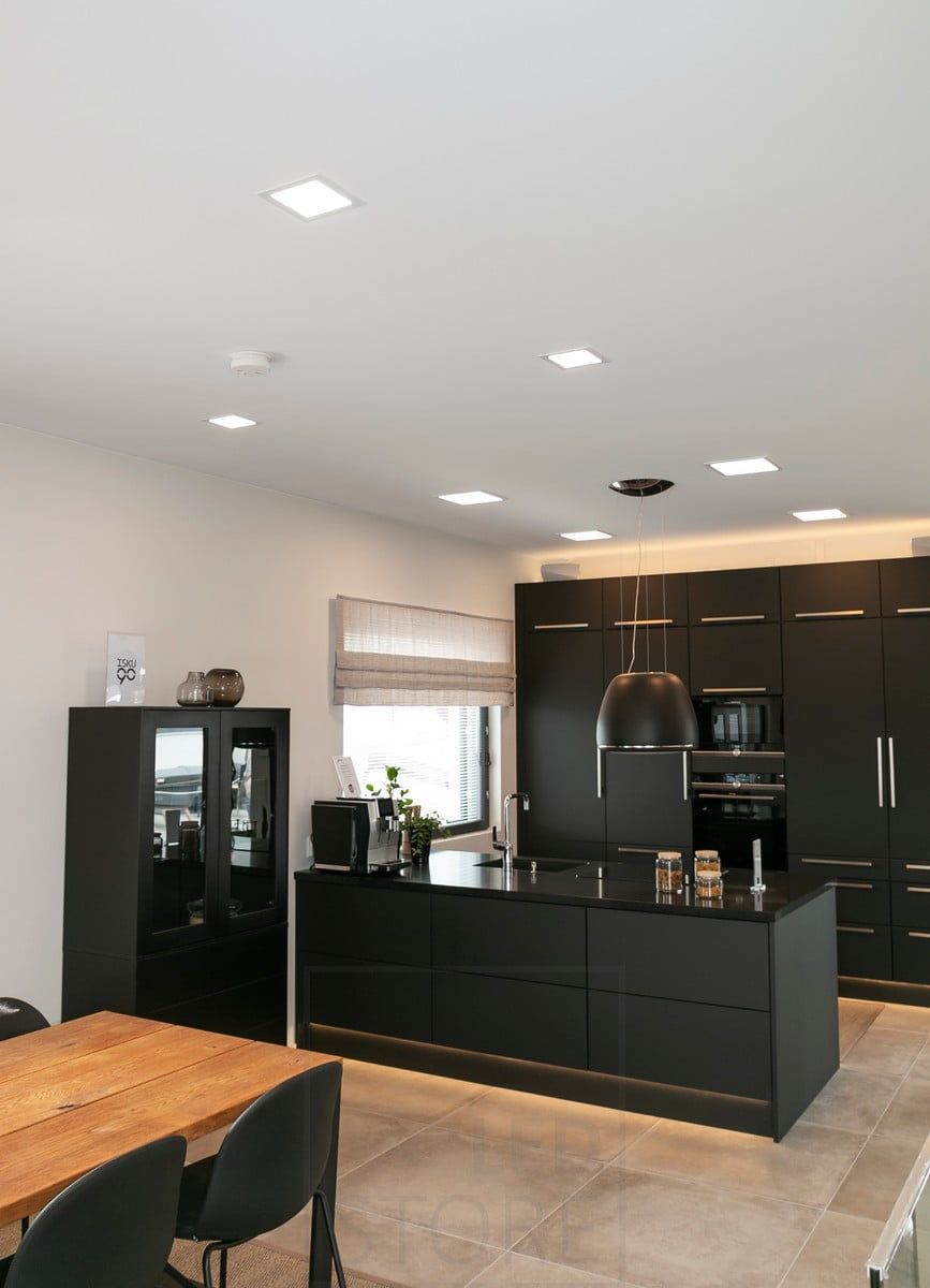 Housing Fair 2018: led ribbon indirectly over a black kitchen. Ledstore.fi