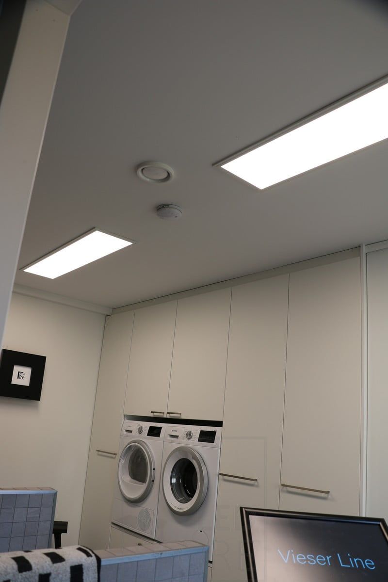 Housing Fair 2019: 2 pcs 300x1200 led panels on the ceiling of the utility room. Ledstore.fi