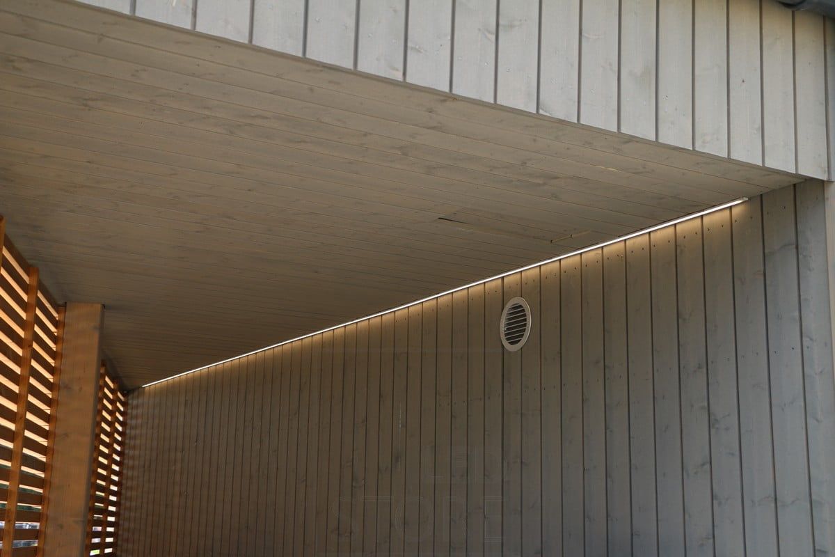 Housing Fair 2019: led strip light on the canopy roof next to the wall. Ledstore.fi