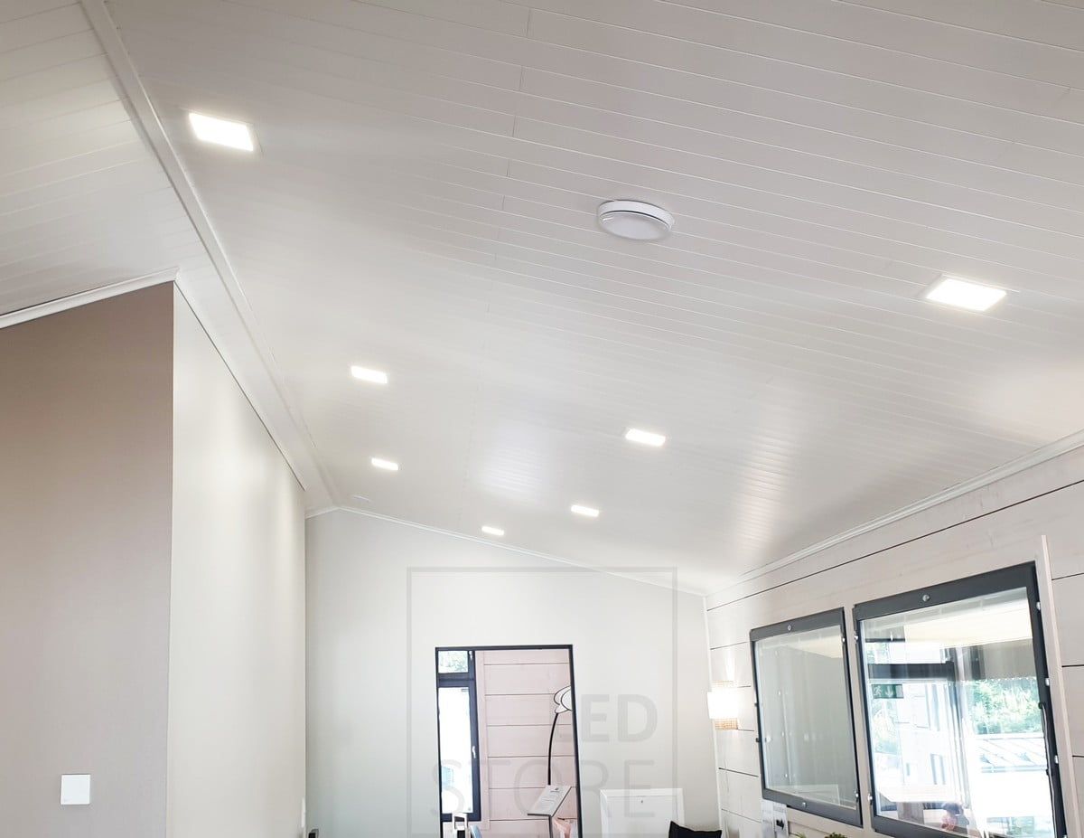 Housing Fair 2020: 200mm round led plafond on the ceiling of the living room. Ledstore.fi
