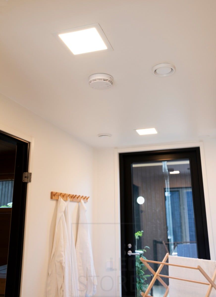 Housing Fair 2020: 300x300 led panels in bathroom. The led panel has a minimalist and minimalist design. Ledstore.fi