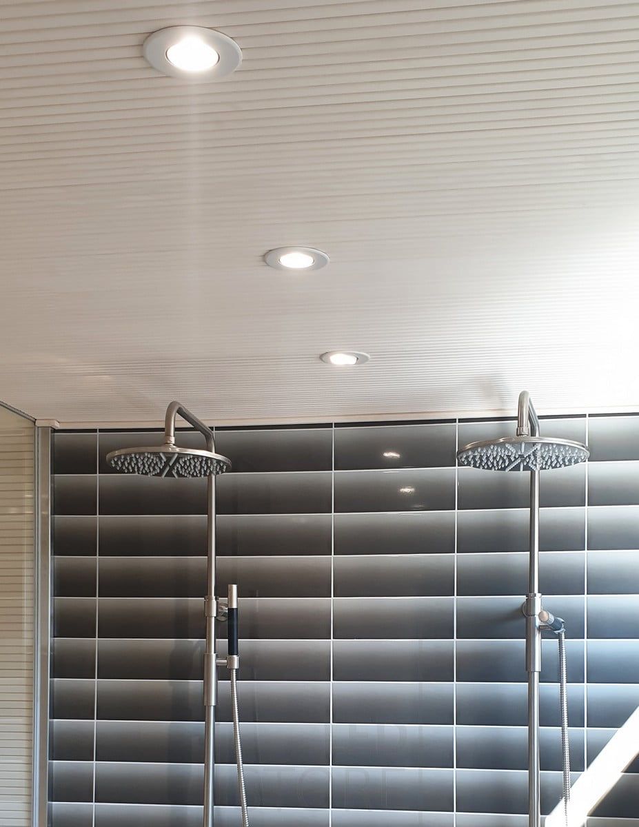 Housing Fair 2020: round white spots on the washroom ceiling. Ledstore.fi