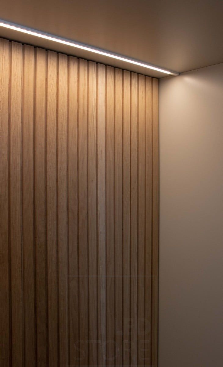 Housing Fair 2022: Beautiful cornice wall highlighted with LED strip in the uppermost profile. Ledstore.fi