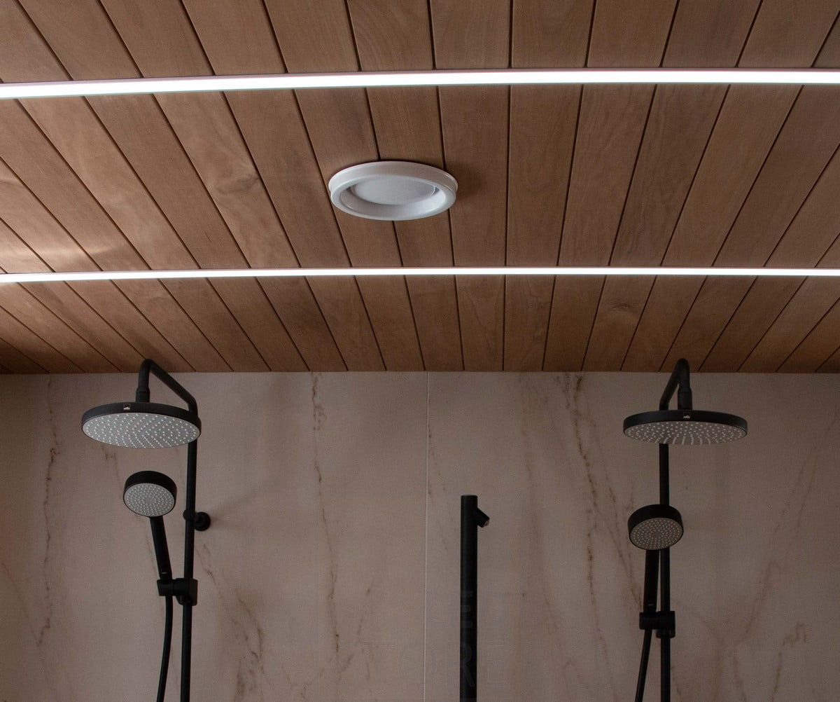 Housing Fair 2022: Led strips in a narrow flush-mounted profile create elegant light lines on the bathroom ceiling. Ledstore.fi