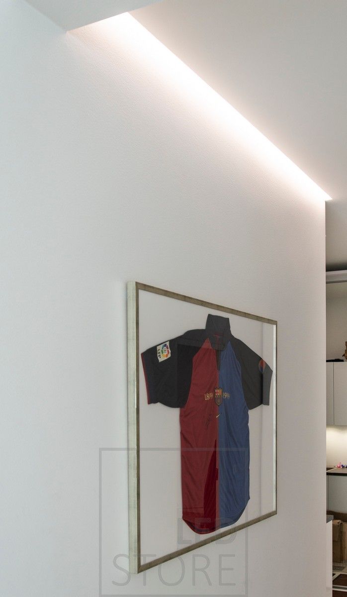 Led strip installed in a groove between the roof and the wall. Ledstore.fi