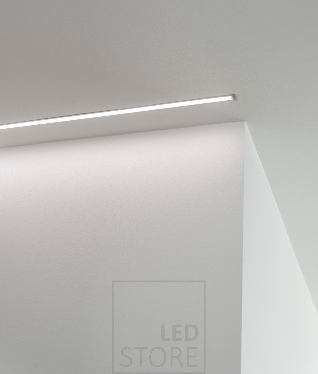 Led ribbon in a narrow recessed profile creates a minimalist and beautiful luminaire for the corridor. Ledstore.fi