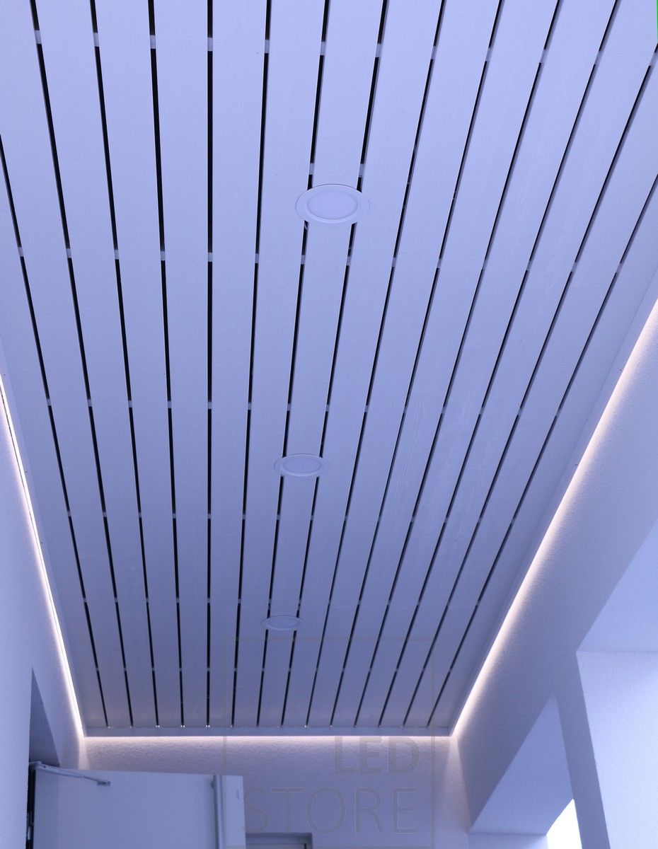Indirect lighting around the space. A Led strip of light illuminates the space through the wall to create a mood light. Ledstore.fi