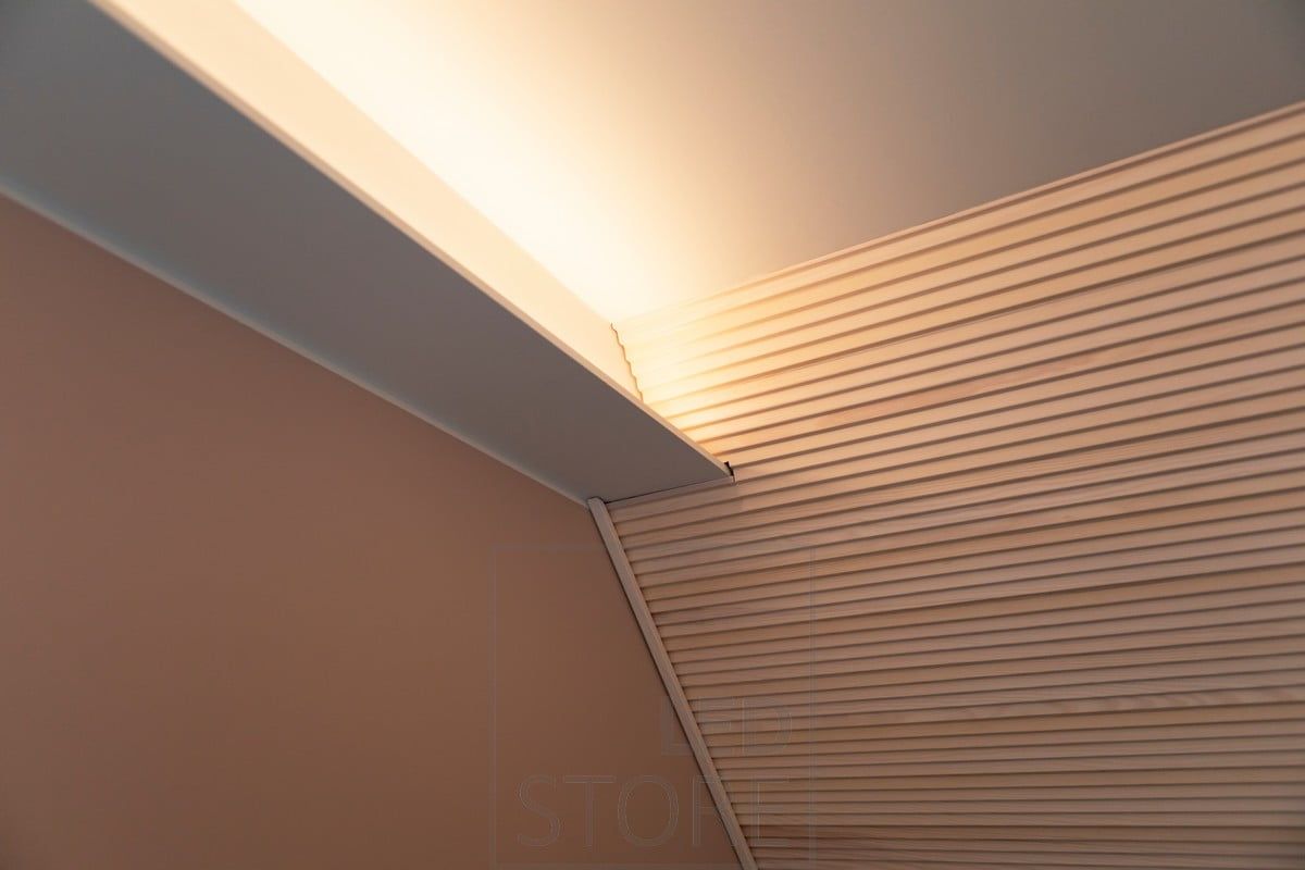 Ceiling-mounted box with a LED strip to illuminate indirectly through the roof. Ledstore.fi