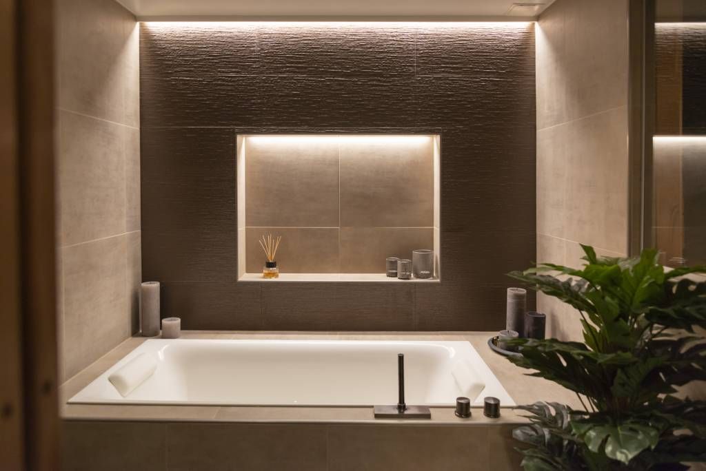 Indirect LED strip lighting in the spa area. LedStore.fi