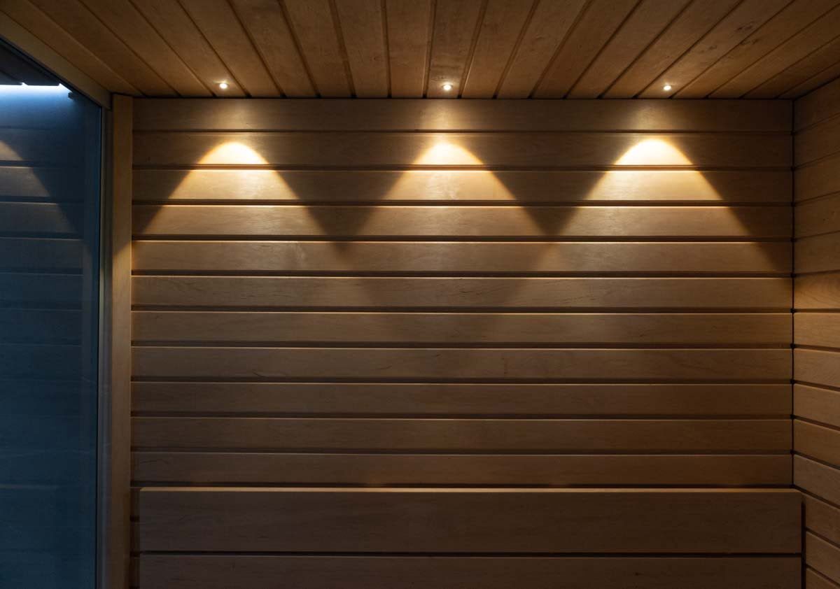 Small spots in the lighting of the sauna room (from the sauna supplier\'s selection) Sauna lighting can also be found in the LedStore range. © LedStore