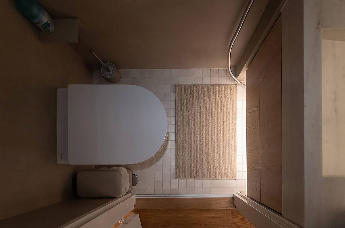 LED strip installed under the bathroom vanity.