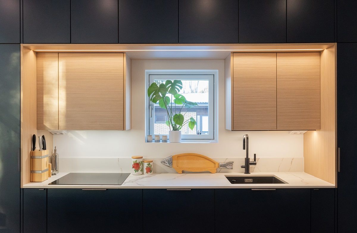 Kitchen worktop lighting with led strip.