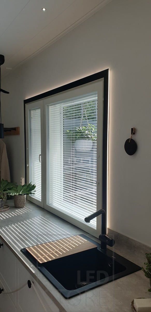 The window is highlighted with a led strip, the light is soft and atmospheric. Ledstore.fi