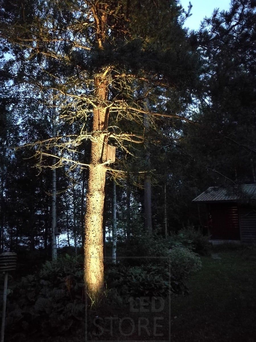 Atmospheric outdoor lighting in the yard with SPIKE ground light. Ledstore.fi