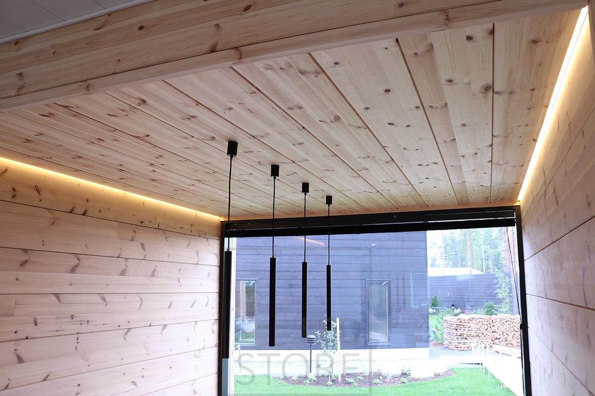 Four led Pendant lights combined with indirect light between ceiling and wall. Ledstore.fi