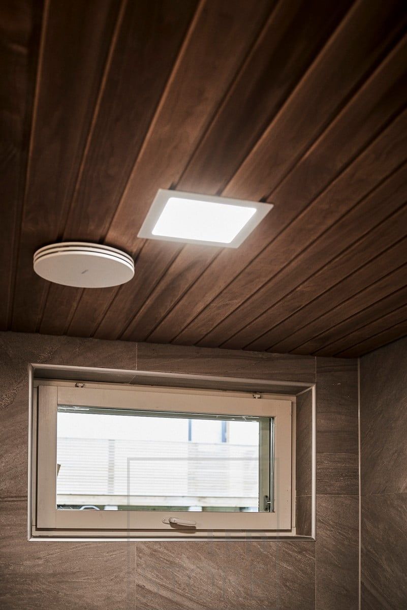Mini-watt LED panel luminaire for the bathroom ceiling, providing uniform and high quality light. Ledstore.fi