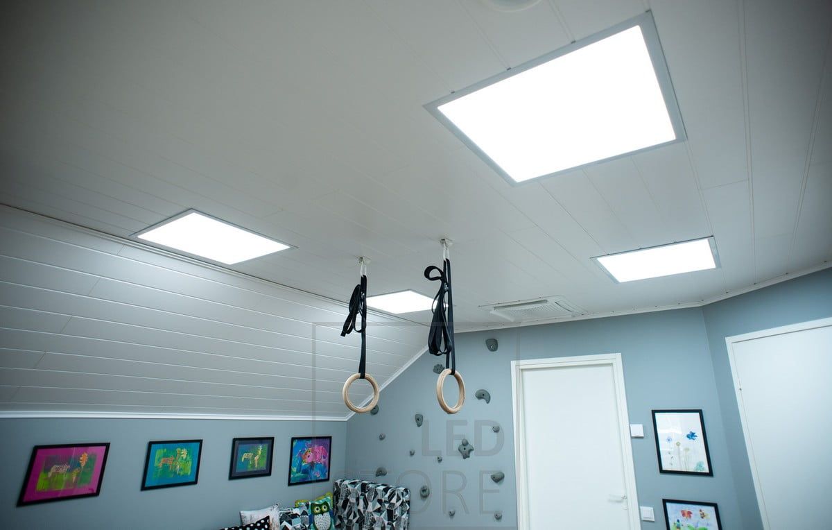 Led panels in the ceiling are both dimmable and colour temperature adjustable. No dark corners in the children's play area. Ledstore.fi