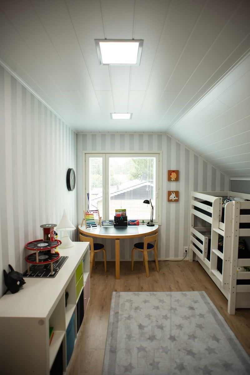Nursery lighting - ceiling lighting with colour temperature controlled LED panel lights. Neutral 4000K light is the most colourless light possible. Ledstore.fi