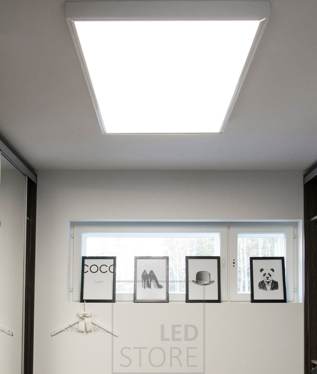 Our largest led panel 1200x600 mounted on a surface frame. Ledstore.fi