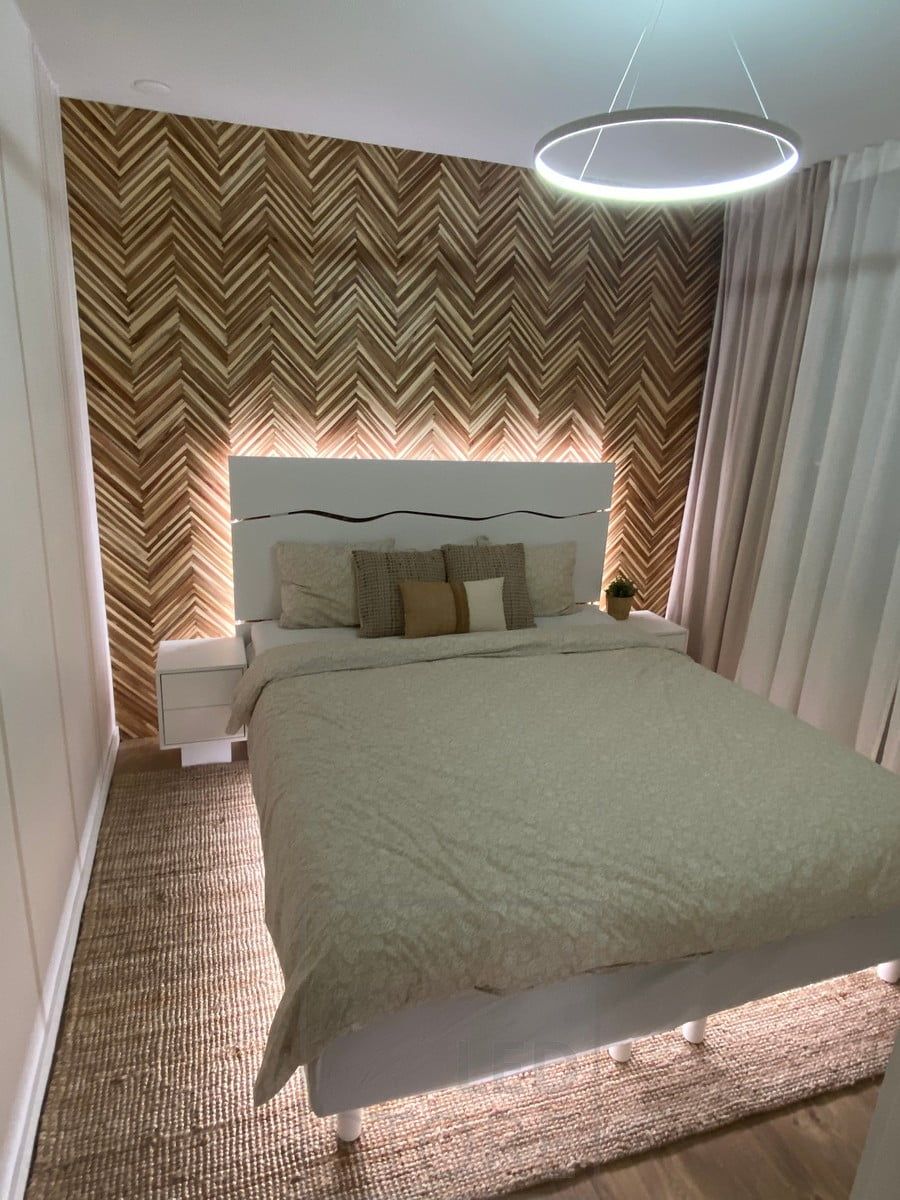 LED strip surrounding the bed, accentuating the bed with atmospheric and soft light. Ledstore.fi