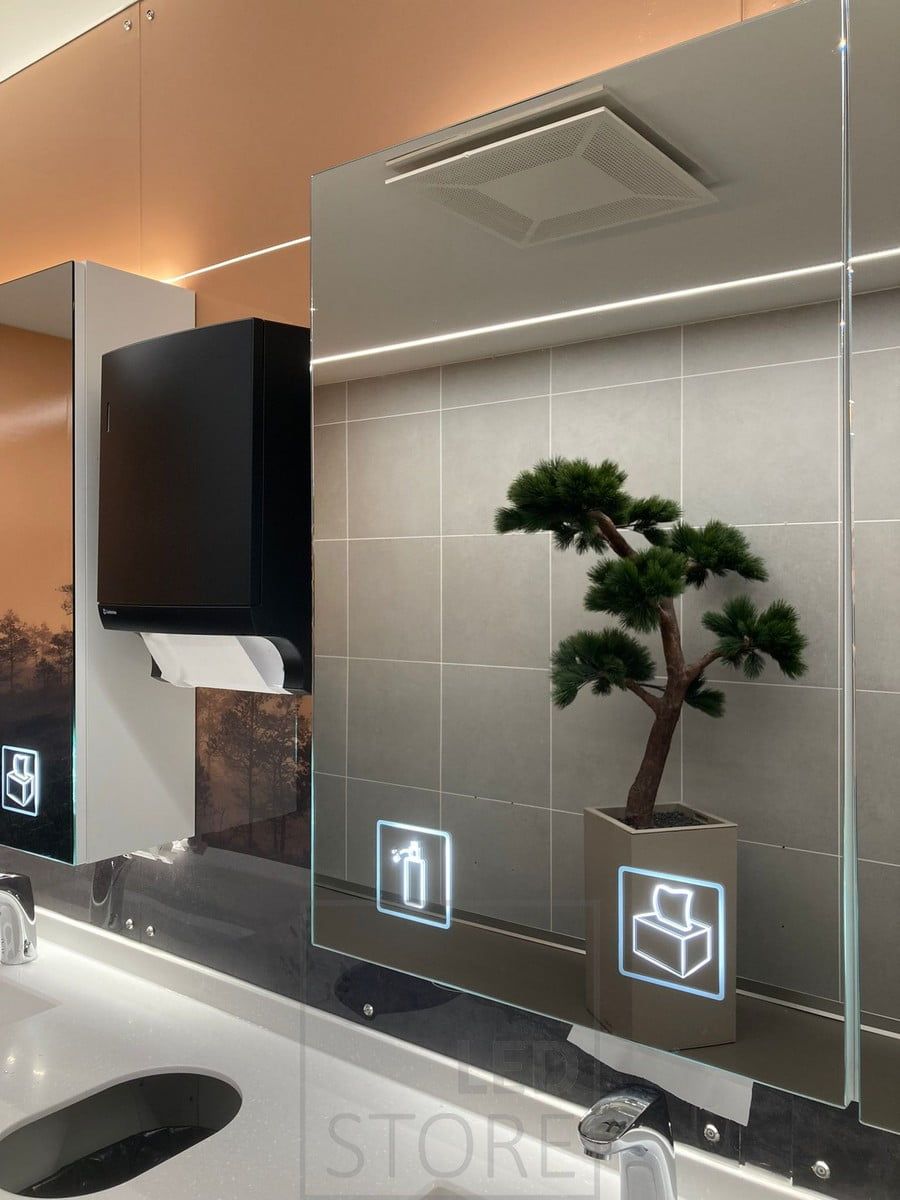 Icons illuminated by small panel lamps. The panel lamp is mounted inside the cabinet and directed outwards. Ledstore.fi