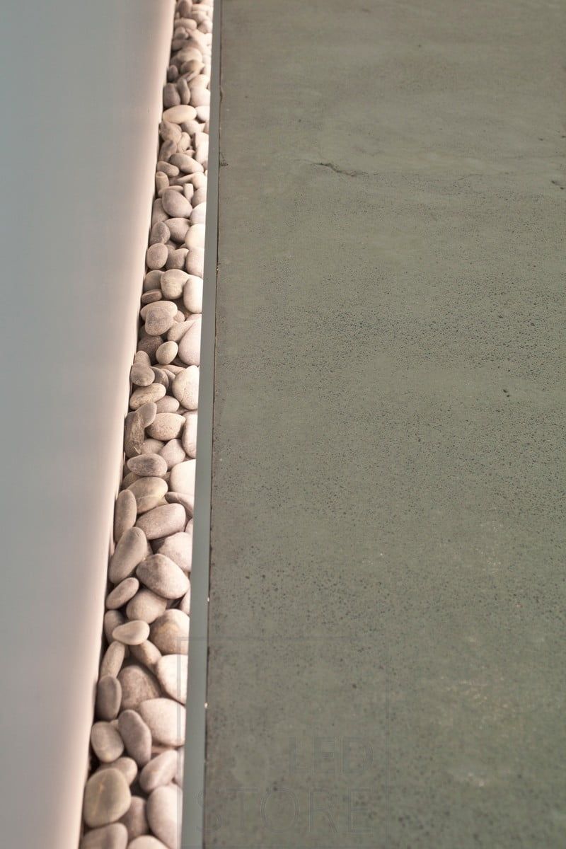 Led strip floor recess and stone accent lighting. Ledstore.fi