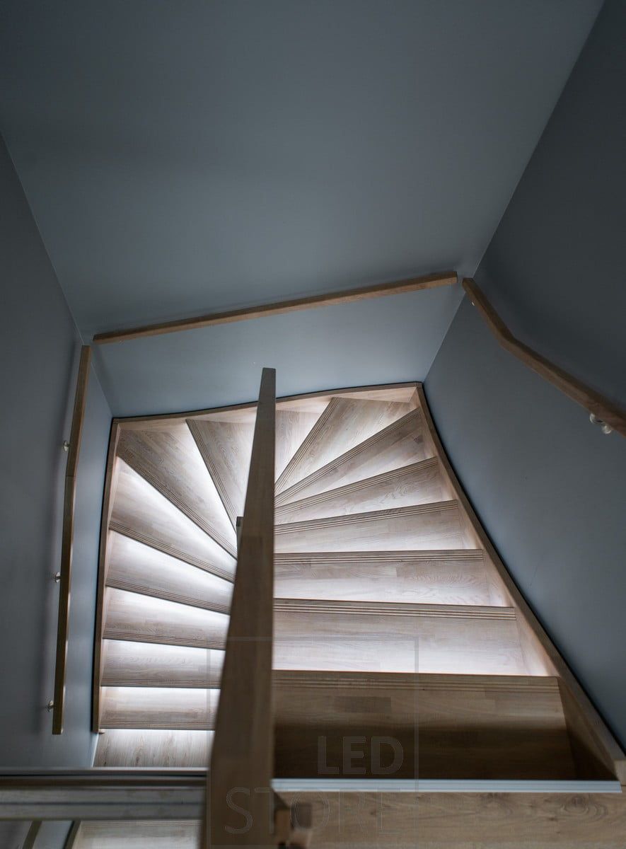 Indirect lighting on the steps of a staircase. Ledstore.fi