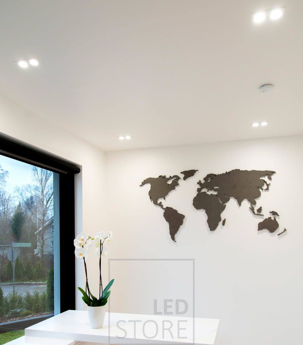 White TUPLAKANTTI led spotlights illuminating the general lighting in the living room. The light comes beautifully from a single point. Ledstore.fi