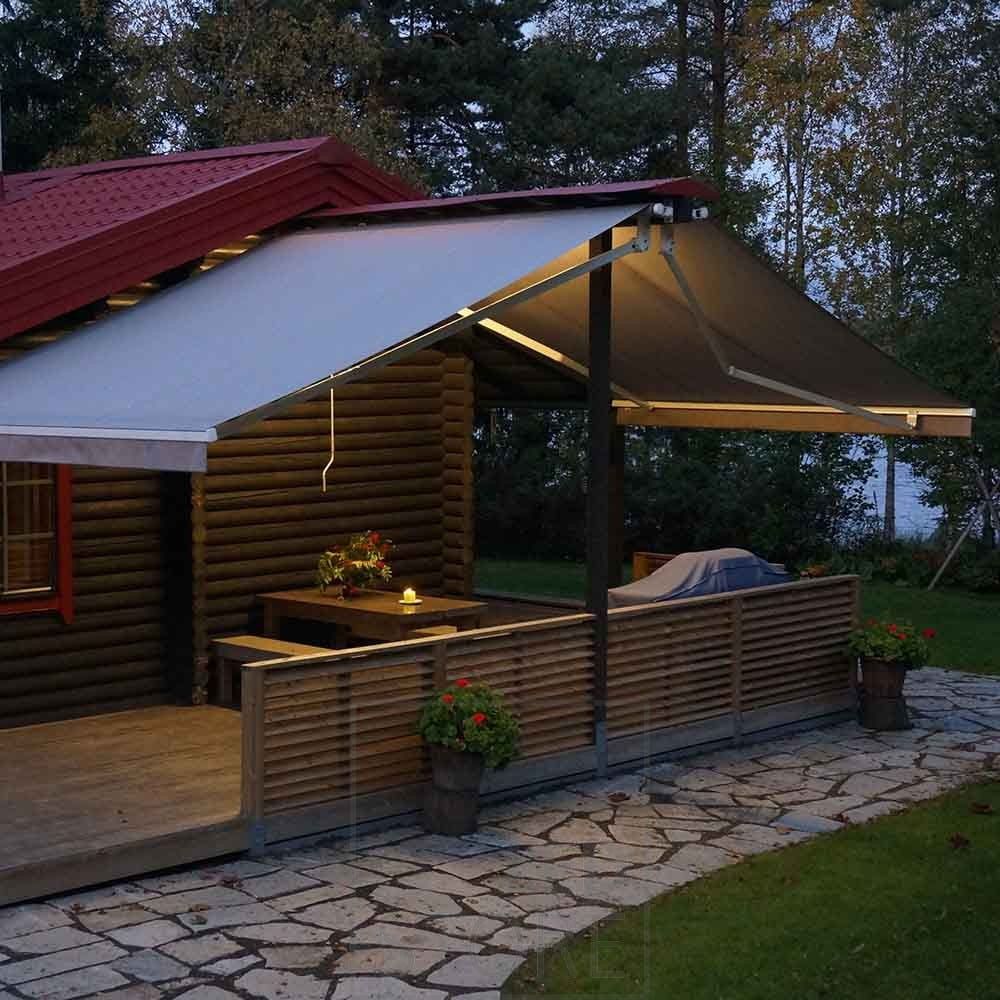 Outdoor terrace illuminated with LED strip, creating an atmospheric lighting on the terrace. Ledstore.fi