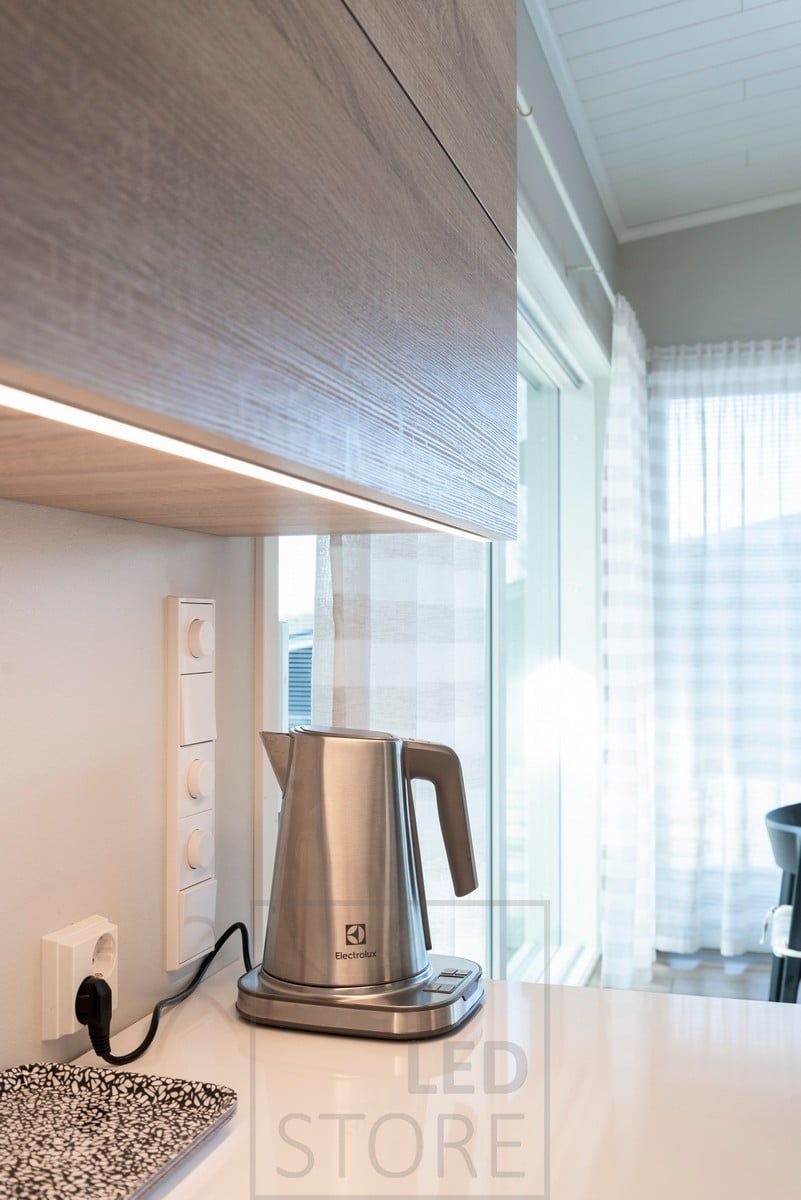 Led ribbon on the front edge of the cabinet. Ledstore.fi
