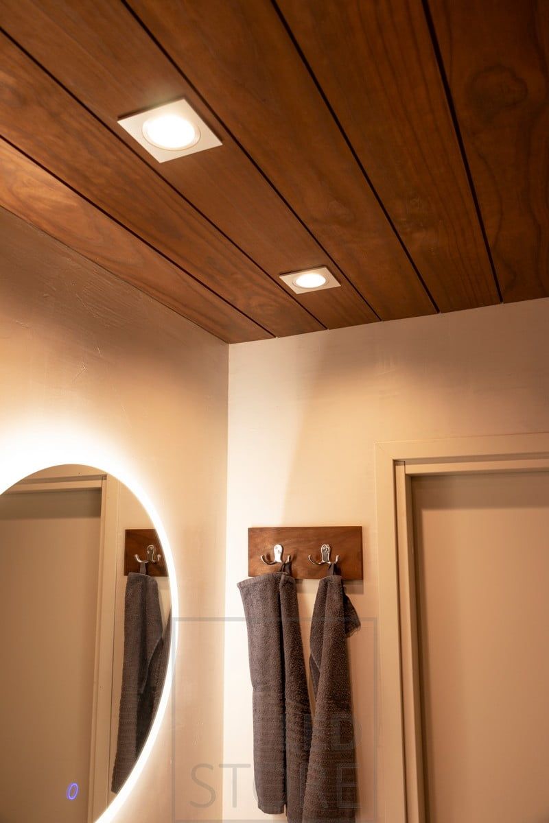 Spotlights positioned to illuminate the face because the light from the mirror shines through the wall. Combining these two lights creates an excellent shaving and make-up light. Ledstore.fi
