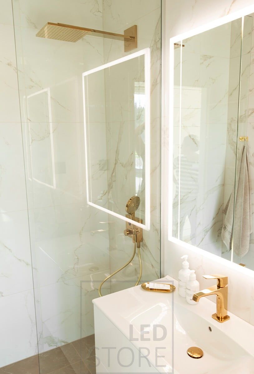 Light mirror in a bathroom, illuminating indirect light in the bathroom. Ledstore.fi