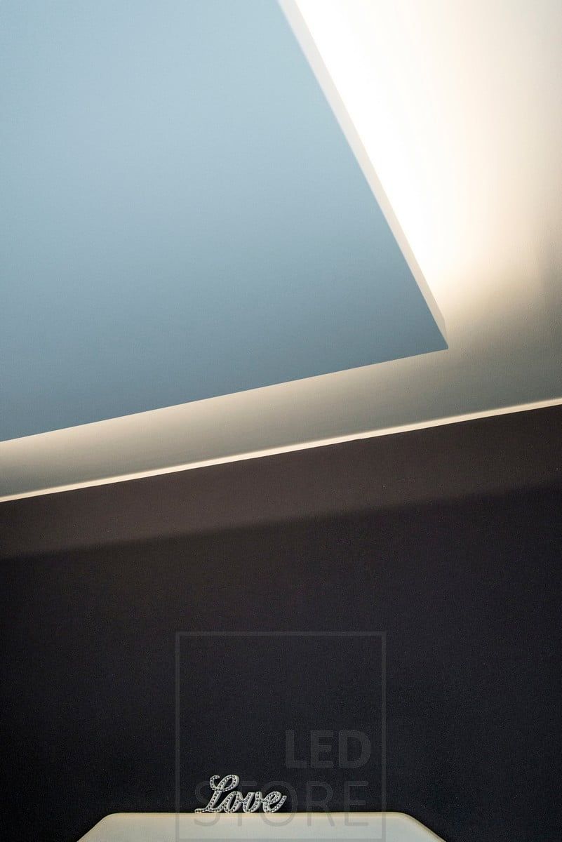 Downstairs led strip illuminating indirect light in the bedroom. Ledstore.fi