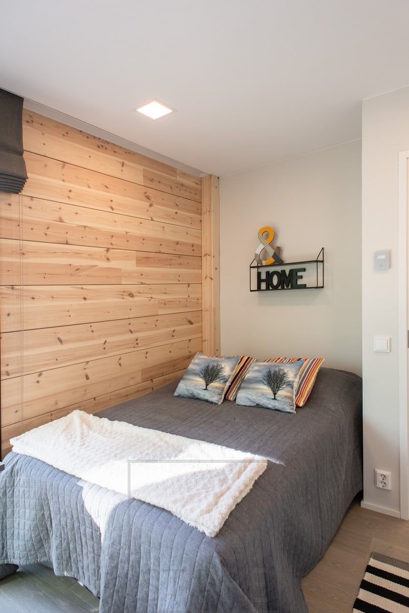 In the bedroom, panel lights on the ceiling for uniform general lighting. Ledstore.fi