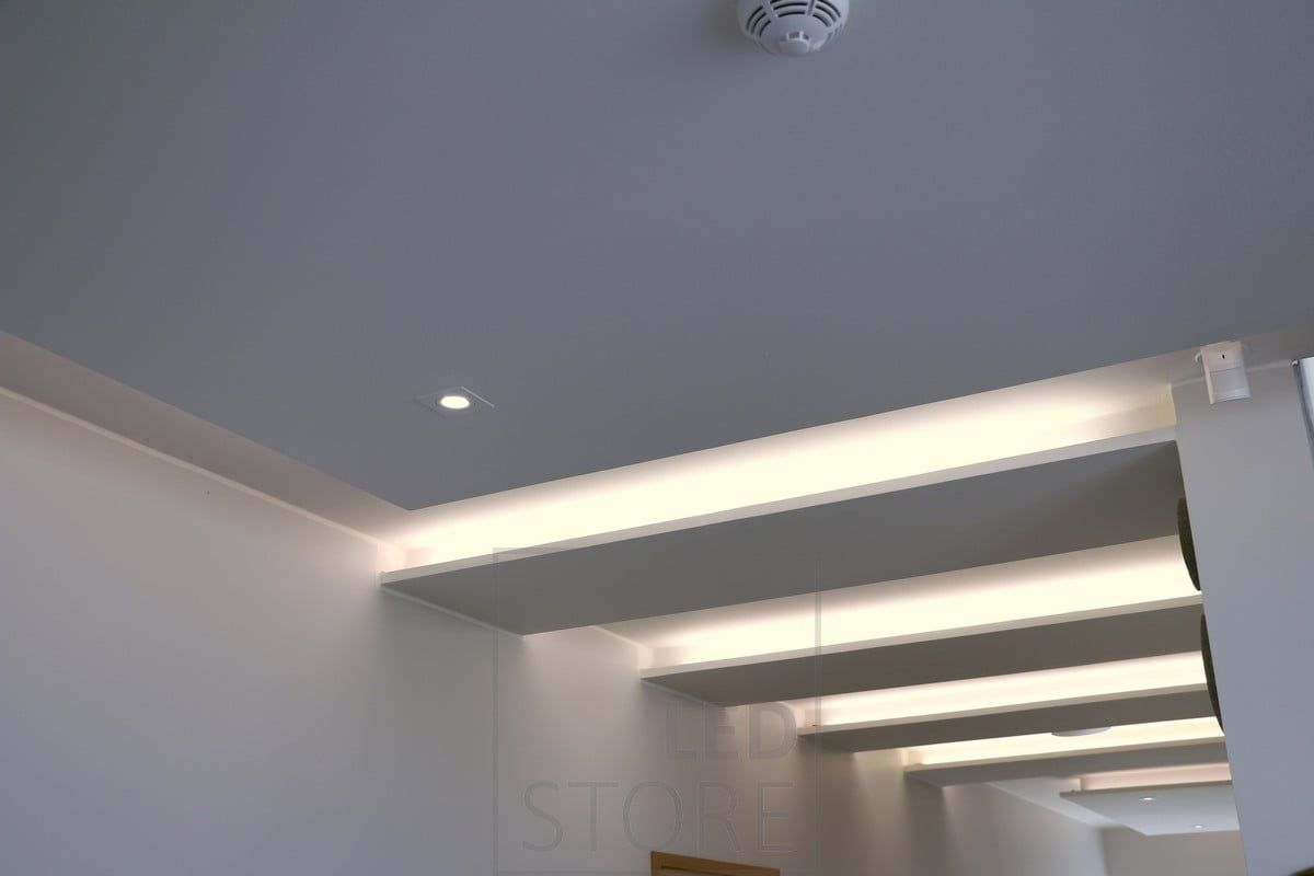 Ceiling downlights with led strips, lighting creates mood lighting in the space. Ledstore.fi