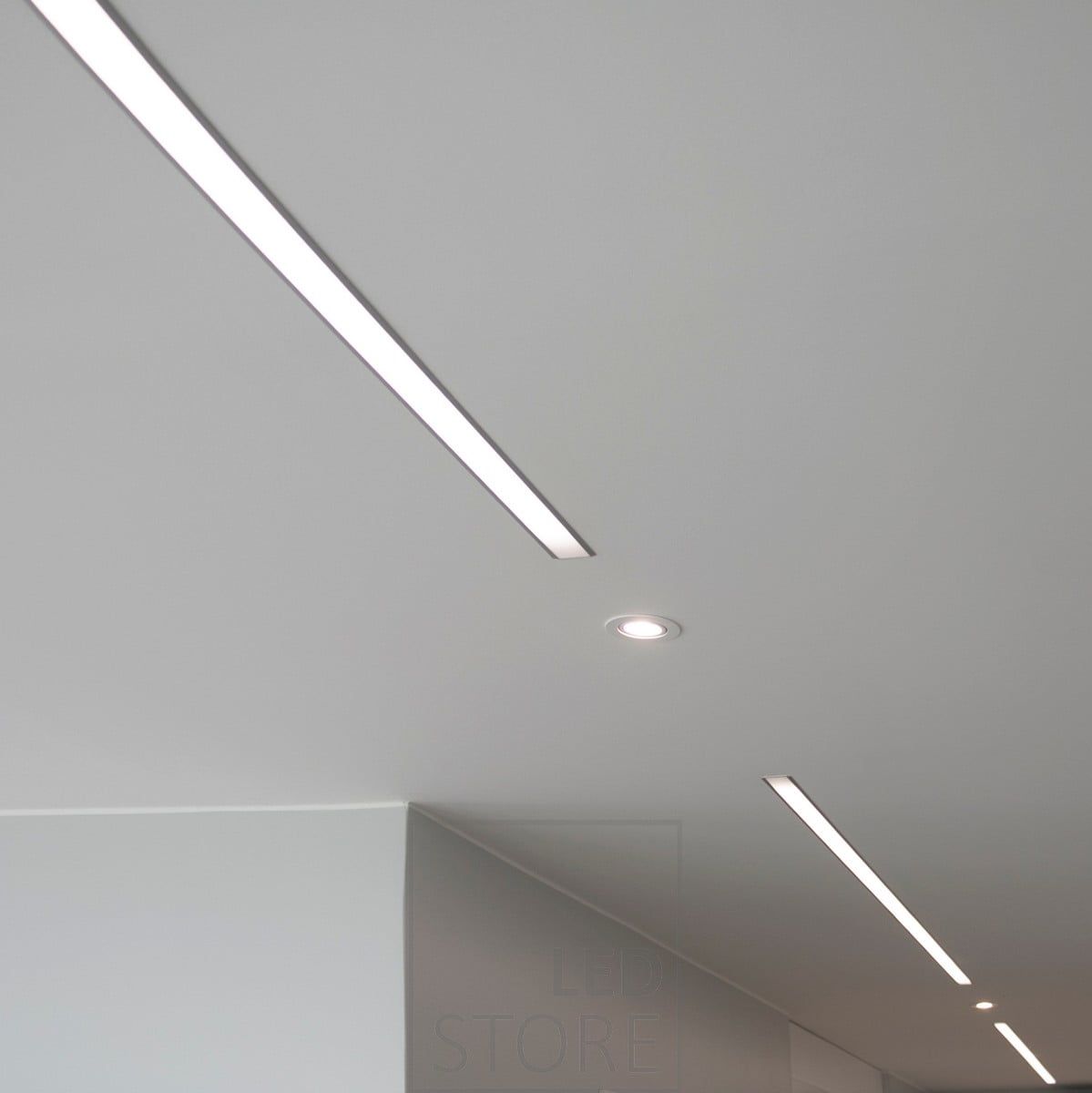 Wide submersible profile combined with submersible spots. Ledstore.fi