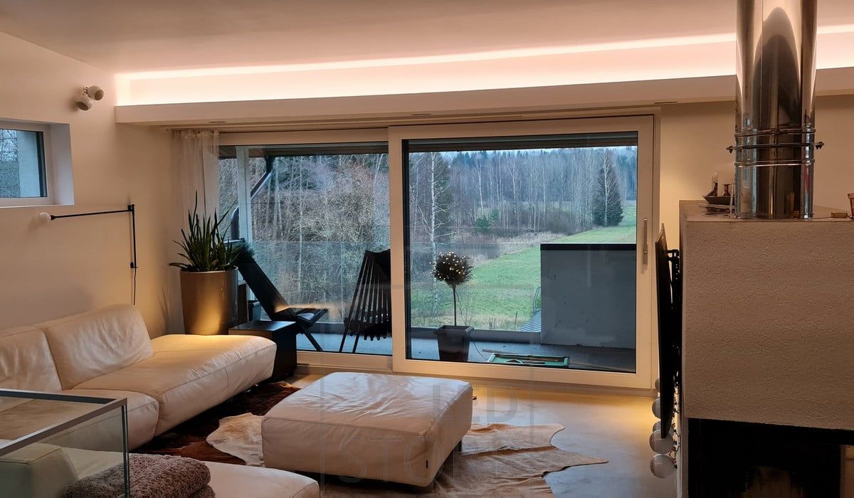 A LED strip on the bottom of the box illuminates the living room with indirect light. Ledstore.fi