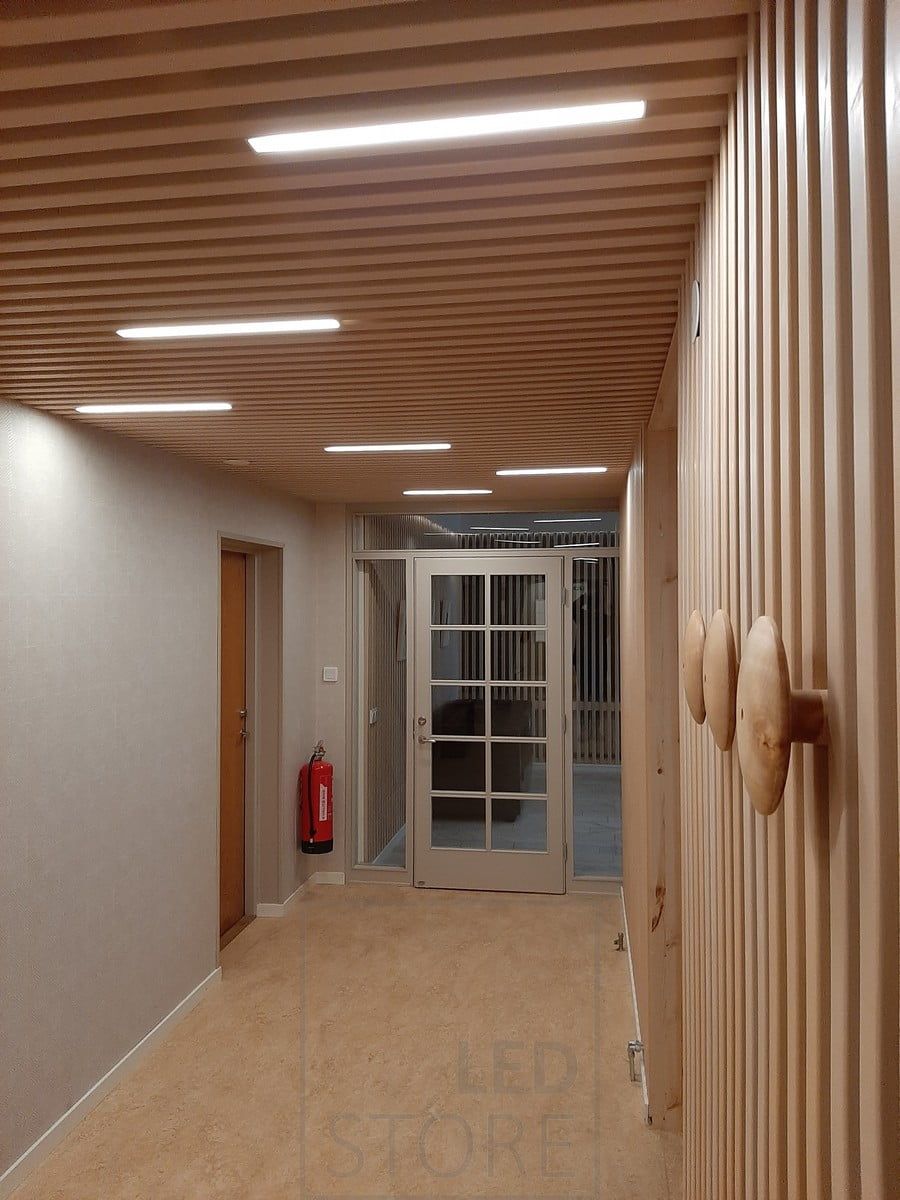 Led strips in the cornice ceiling, between the cornices creating expressive light lines on the ceiling and space for good general lighting. Ledstore.fi